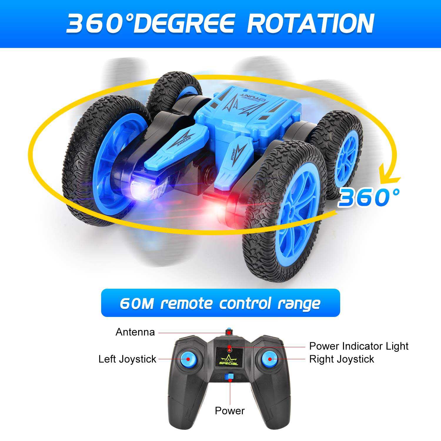 Remote Control Car RC Stunt Car Toy for Kids, 2.4 GHz RC Stunt Car 4WD Off Road Monster Truck